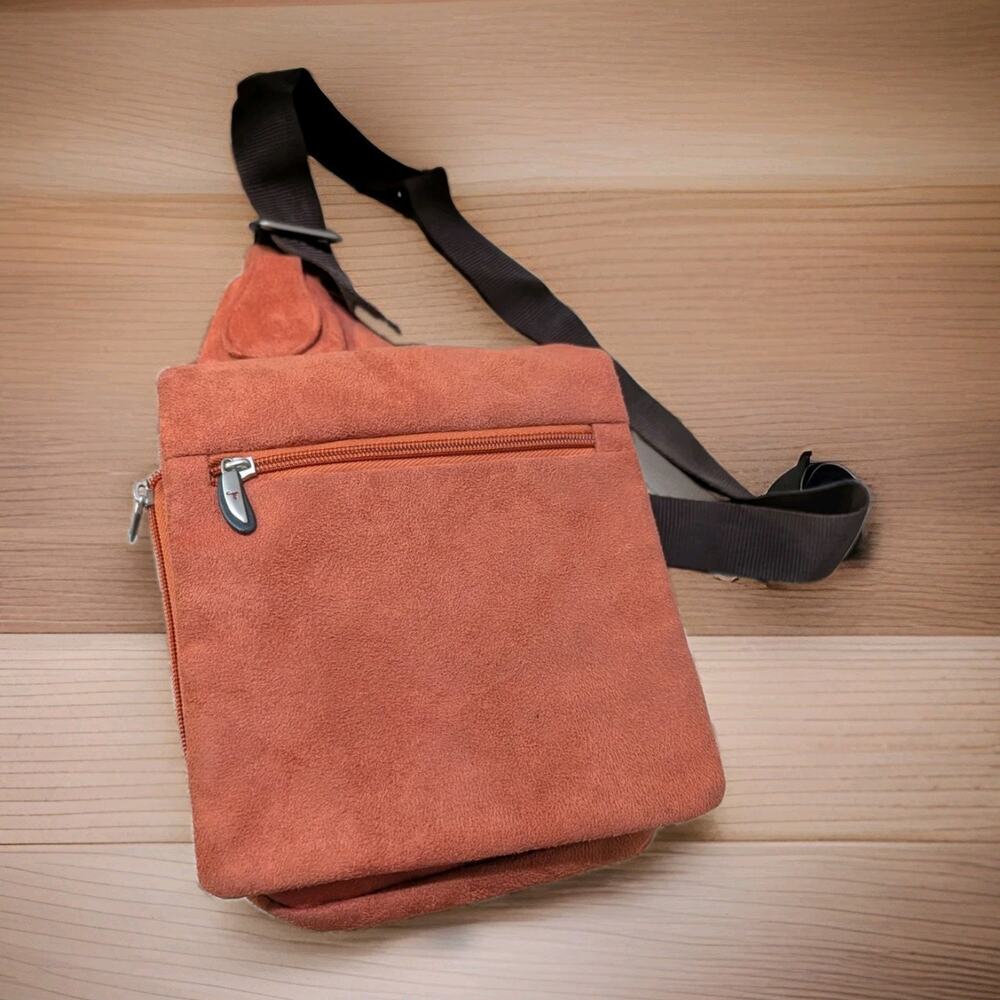 TRAVELON Sling Bag Burnt Orange Faux Suede Crossbody Shoulder Backpack Vintage
